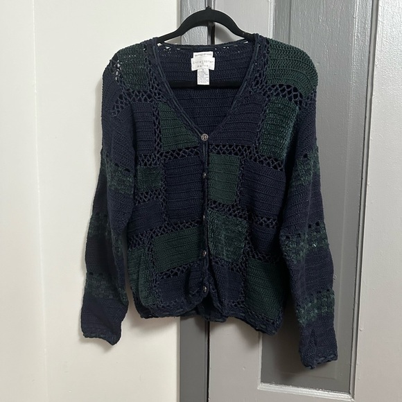 Christopher & Banks Sweaters - Christopher & Banks Dark Blue and Forest Green Knit Cardigan